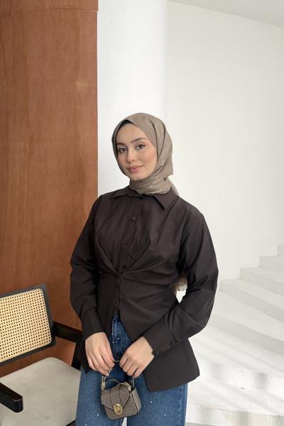 Belden Oturtmalı Gömlek Kahverengi