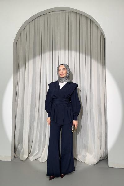 Gofre Çizgili Takım  Lacivert