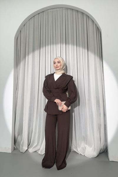 Gofre Çizgili Takım Kahverengi