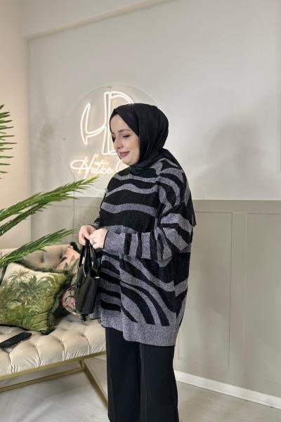 ZEBRA DESEN SOĞUK İPLİK TRİKO SİYAH Siyah Taş