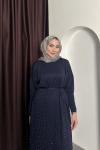 TAŞLI TRİKO ELBİSE Lacivert